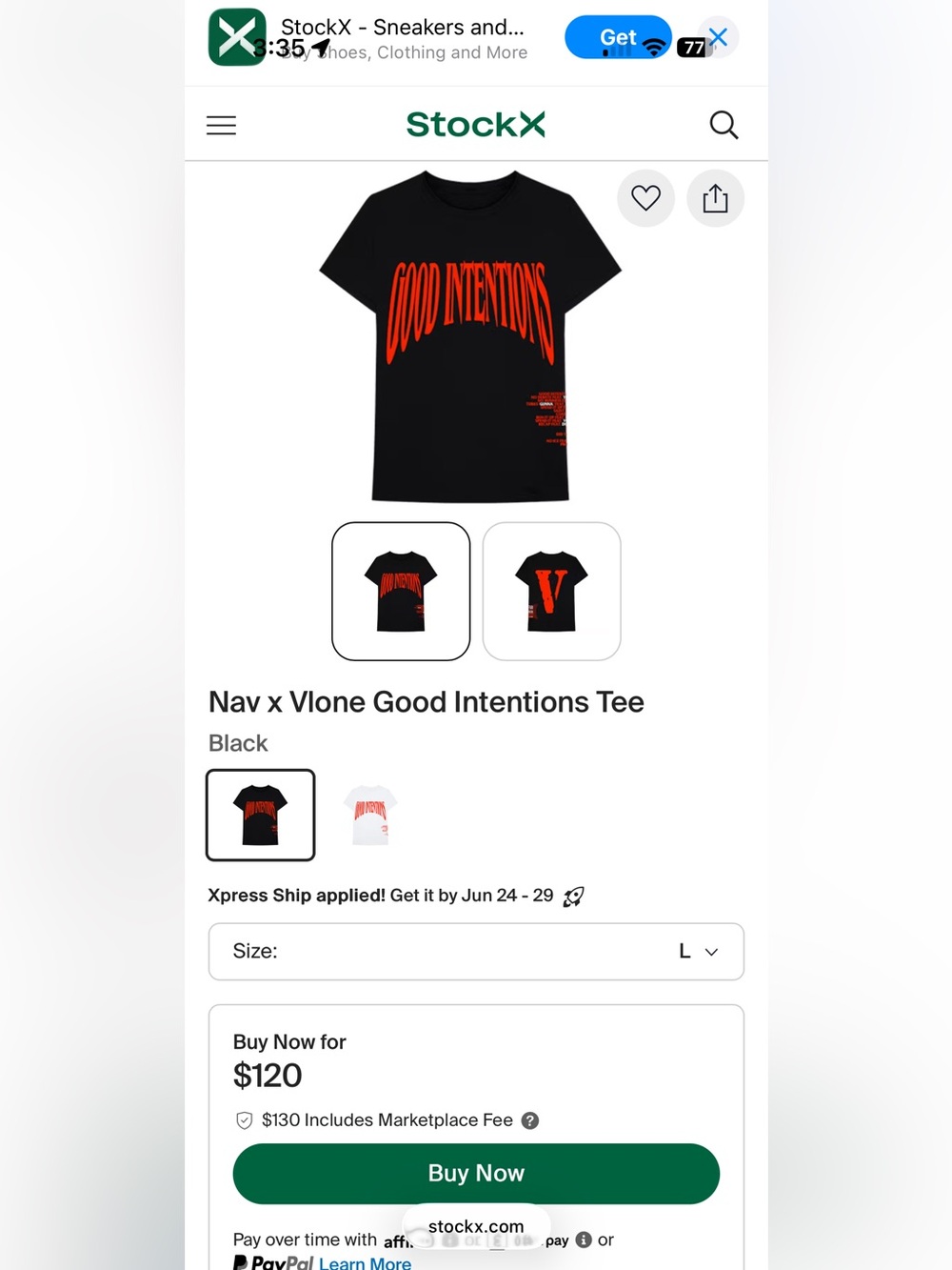 VLONE Black Tee with Red 'V' Graphic